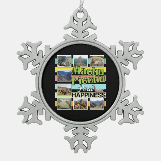 Machu Picchu Peru Glück Schneeflocken Zinn-Ornament (Vorderseite)