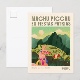 Machu Picchu Peru Kunst, Vintage Illustration Postkarte