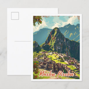 Machu Picchu Peru Künstlerische Reise Illustration Postkarte