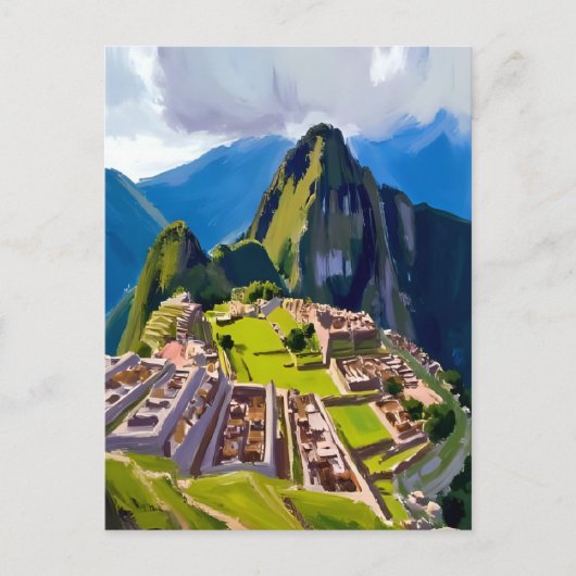 Machu Picchu Peru Malerei Postkarte (Vorderseite)