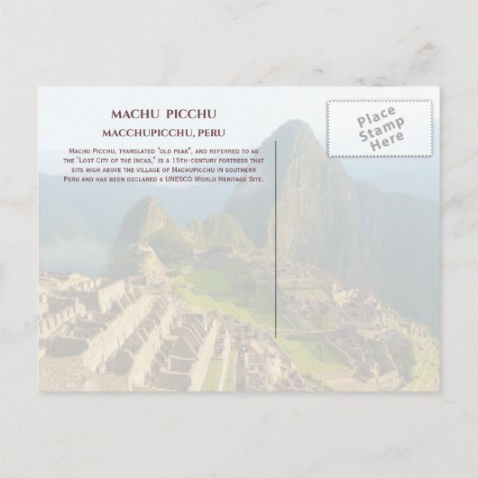 Machu PIcchu, Peru Postkarte (Rückseite)