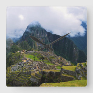 Machu Picchu, Peru Quadratische Wanduhr