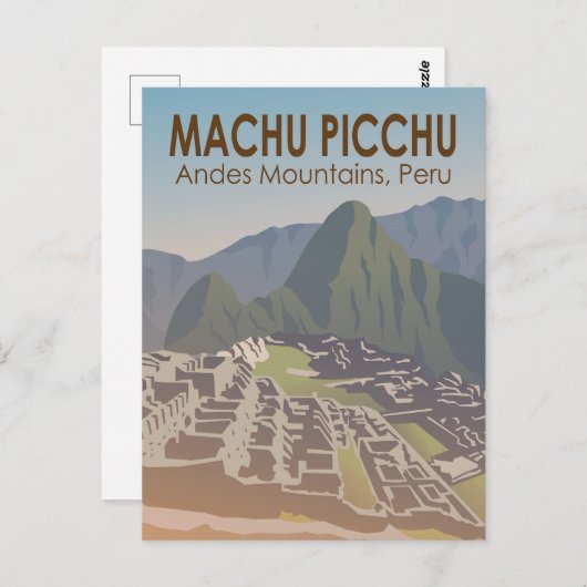 Machu Picchu Peru Reisekunst Vintag Postkarte (Vorne/Hinten)