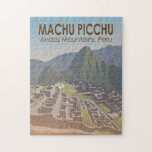 Machu Picchu Peru Reisekunst Vintag Puzzle<br><div class="desc">Machu Picchu Vektorgrafiken. Machu Picchu ist ein inkanisches Zitadelle-Set hoch in den Anden in Peru,  oberhalb des Urubamba Flusstals.</div>