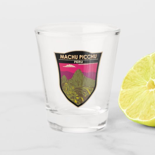 Machu Picchu Peru Reisen Art Retro Schnapsglas (Vorderseite)