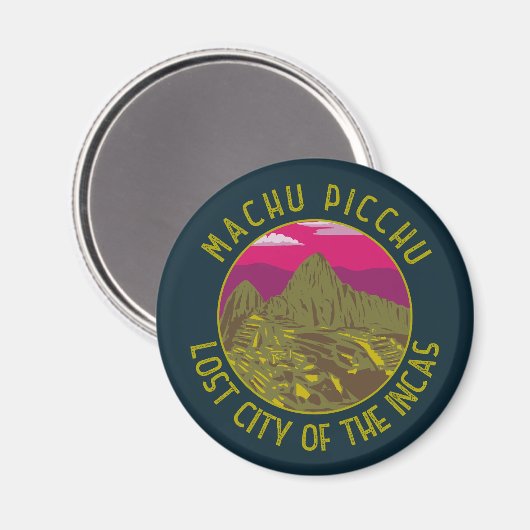 Machu Picchu Peru Retro Distressed Circle Magnet (Vorderseite/Rückseite)