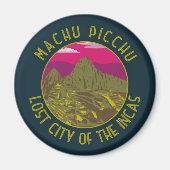Machu Picchu Peru Retro Distressed Circle Magnet (Vorne)
