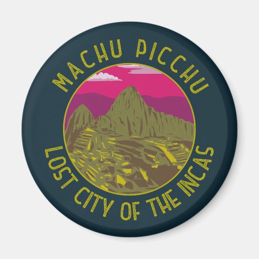 Machu Picchu Peru Retro Distressed Circle Magnet (Vorne)