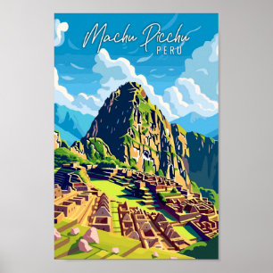 Machu Picchu Peru Vintage Reise Illustration Poster