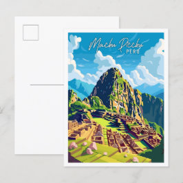 Machu Picchu Peru Vintage Reise Illustration Postkarte