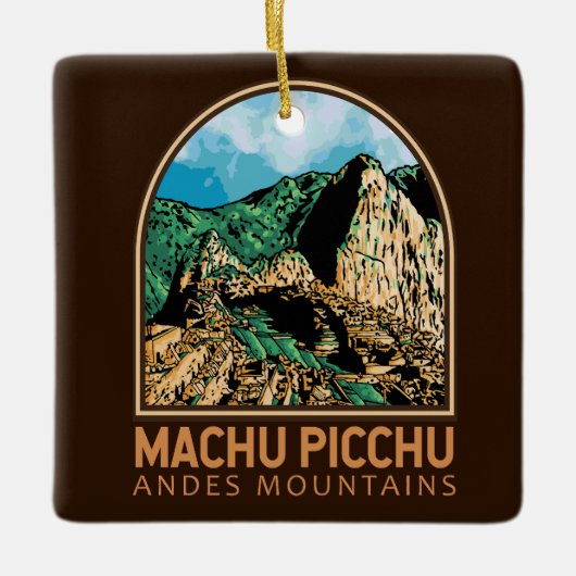 Machu Picchu Peru Vintages Emblem Keramikornament (Vorderseite)