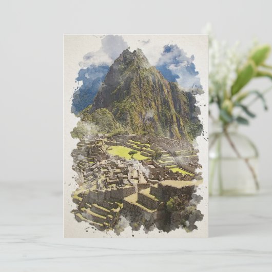 Machu Picchu Peru Wasserfarbenkunst Einladung (Stehend Vorderseite)