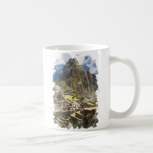 Machu Picchu Peru Wasserfarbenkunst Kaffeetasse (Rechts)