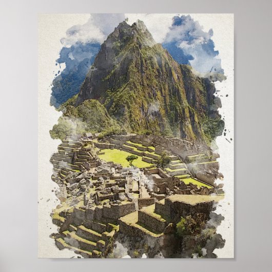 Machu Picchu Peru Wasserfarbenwelt Einladung Poster (Vorne)