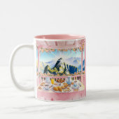 Machu Picchu Pink Wasserfarbenfrühstück Niedlich R Zweifarbige Tasse (Links)