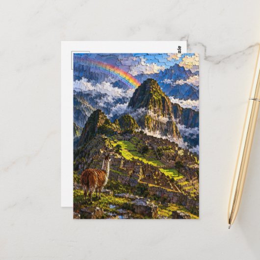 Machu Picchu Regenbogen Postkarte (Vorderseite/Rückseite Beispiel)