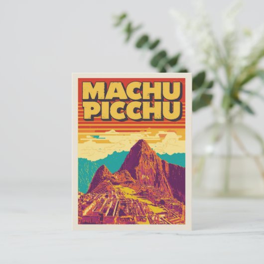 Machu Picchu Retro Travel Poster Style Postkarte (Stehend Vorderseite)