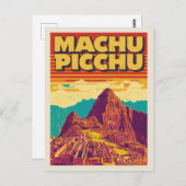 Machu Picchu Retro Travel Poster Style Postkarte (Vorne/Hinten)