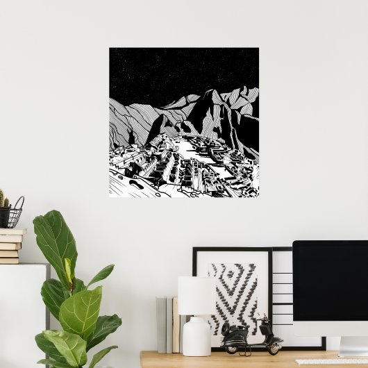 Machu Picchu Schwarzweißlandschaft Poster (Heimbüro)