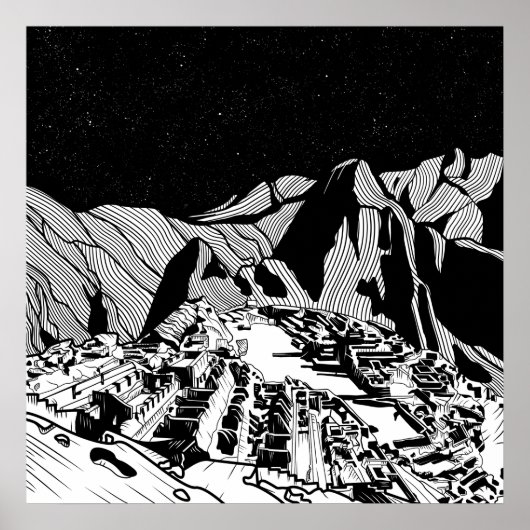 Machu Picchu Schwarzweißlandschaft Poster (Vorne)