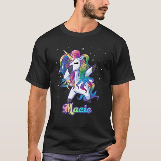 MACIE Name Personalisiert Custom Rainbow Unicorn D T-Shirt (Vorderseite)