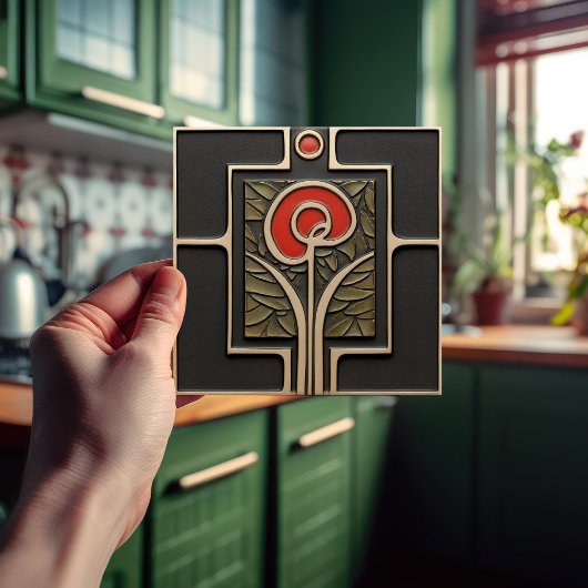 Macintosh Earth-Blume im Dekor des Mitteljahrhunde Fliese