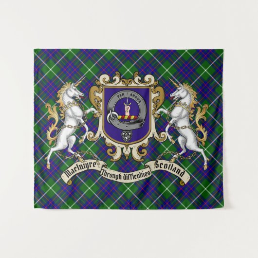 MacIntyre Clan Abzeichen & Unicorns mit Tartan Wandteppich (Vorderseite (Horizontal))
