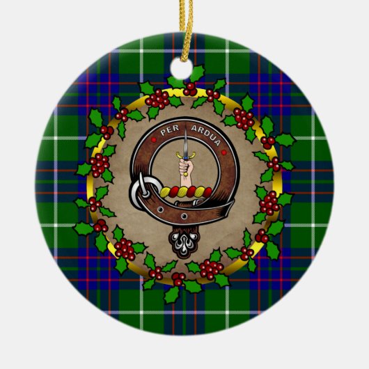 MacIntyre Clan Badge & Tartan Personalized Xmas Keramik Ornament (Vorne)