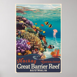 Mackay Great Barrier Reef Reise Kunst Vintage Poster