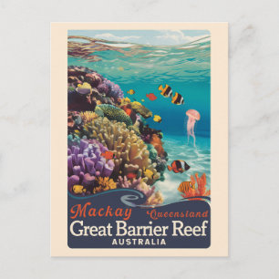 Mackay Great Barrier Reef Reise Kunst Vintage Postkarte