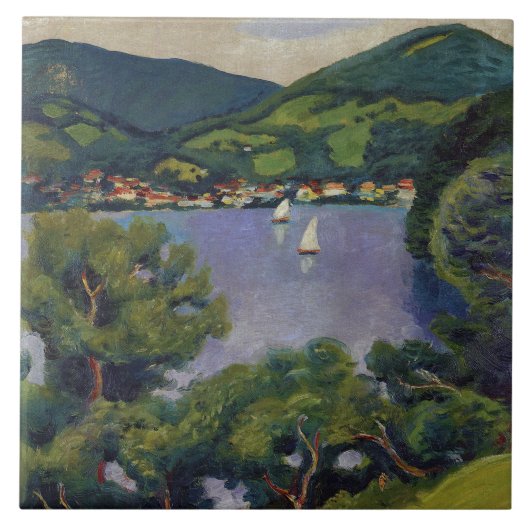 Macke-Ansicht des Vintagen Augusts vom Tegernsee Fliese (Vorderseite)