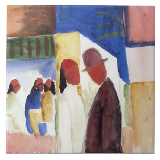 Macke - Auf der Straße, Aquarellmalerei, Fliese (Vorderseite)