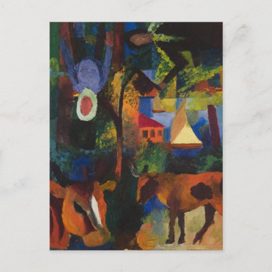 Macke - Landschaft mit Kühen, Segelboot und... Postkarte (Vorderseite)