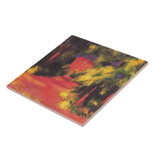 Macke - Rotes Haus in Park, Fliese (Seite)