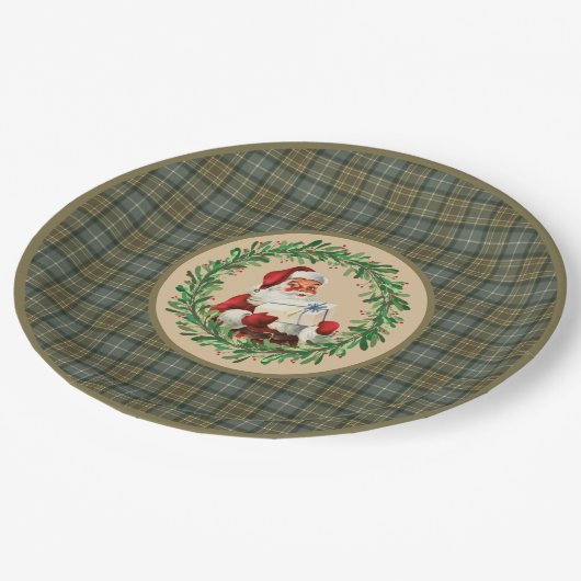 MacKellar Clan Tartan und Santa Wreath Pappteller (Schrägansicht)