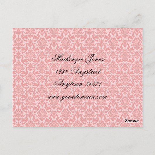 Mackenzie #2 Pink & Black Damask Chic Bow Card Postkarte (Rückseite)