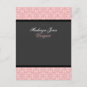 Mackenzie #2 Pink & Black Damask Chic Bow Card Postkarte