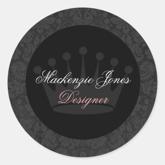 Mackenzie Black Damask Chic Round Sticker (Vorderseite)