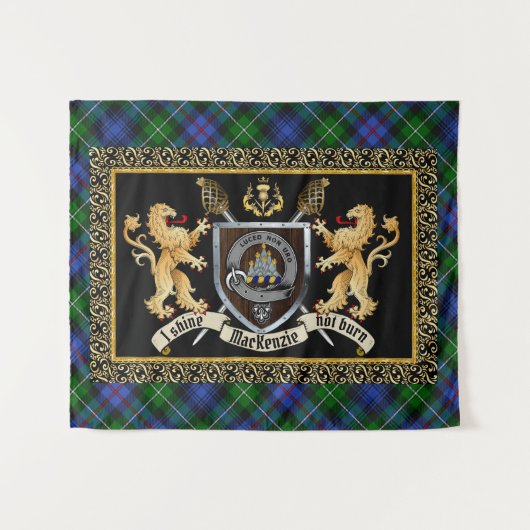 MacKenzie Clan Abzeichen & Motto w/Lions Wandteppich (Vorderseite (Horizontal))