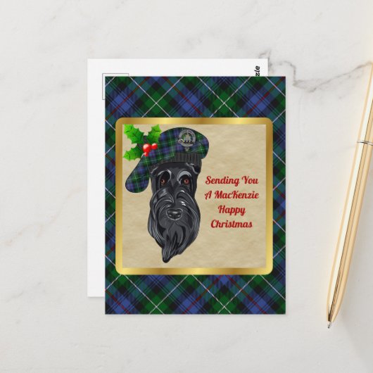 MacKenzie Clan Abzeichen & Tartan Weihnachtspostka Postkarte (Vorderseite/Rückseite Beispiel)
