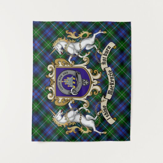 MacKenzie Clan Abzeichen & Unicorns w/Tartan Wandteppich (Vorderseite)