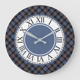 Mackenzie Clan Brown and Blue Tartan Border Große Wanduhr