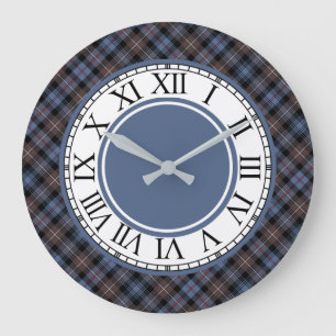 Mackenzie Clan Brown and Blue Tartan Border Große Wanduhr