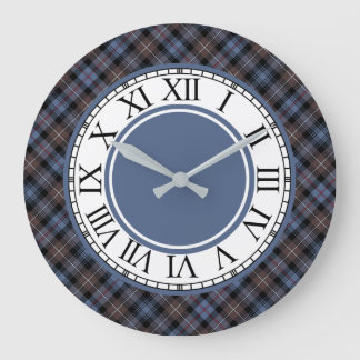 Mackenzie Clan Brown and Blue Tartan Border Große Wanduhr