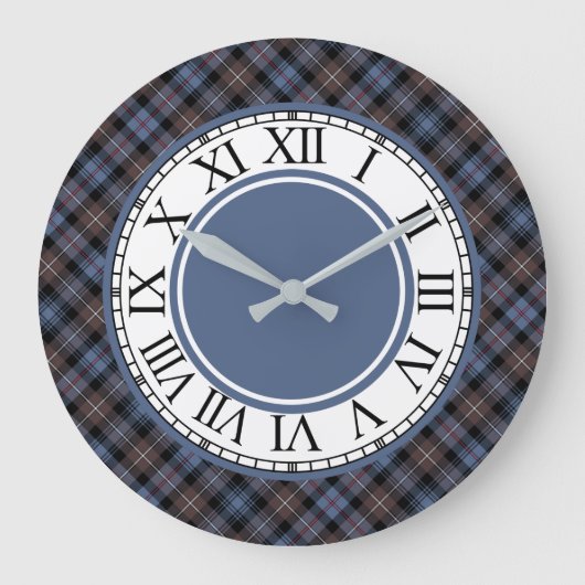 Mackenzie Clan Brown and Blue Tartan Border Große Wanduhr (Vorderseite)