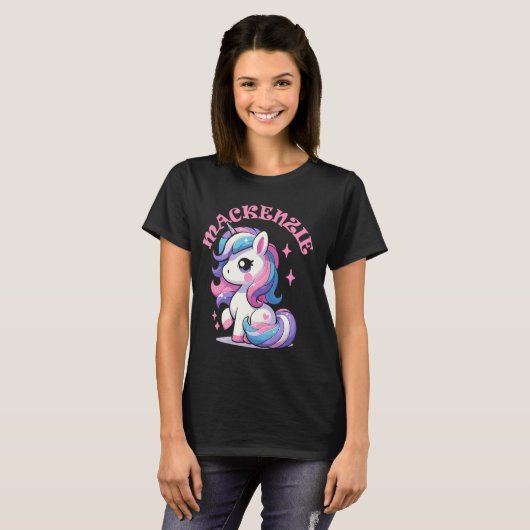 Mackenzie Niedlich Unicorn Design für Mädchen Name T-Shirt (Vorne ganz)