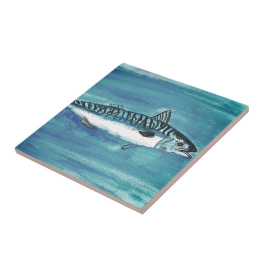 Mackerel Fisch Aquarell Blau aukal Fliese (Seite)