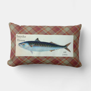 Mackerel Fisch Red Orange Kariert Lumbar Throw Kis Lendenkissen