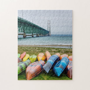 Mackinac Bridge and Canoes Jigsaw Puzzle