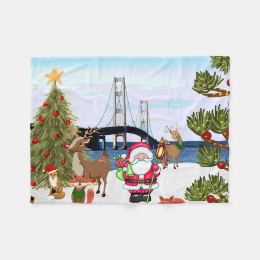 Mackinac Bridge Christmas Fleece Blanket (Vorderseite (Horizontal))